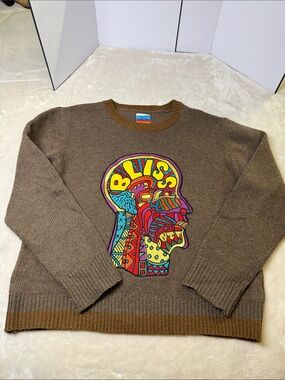 🌟UNIF Brown Bliss Sweater - Rare Vintage 2016 Psychedelic Knit Crewneck SZ LG